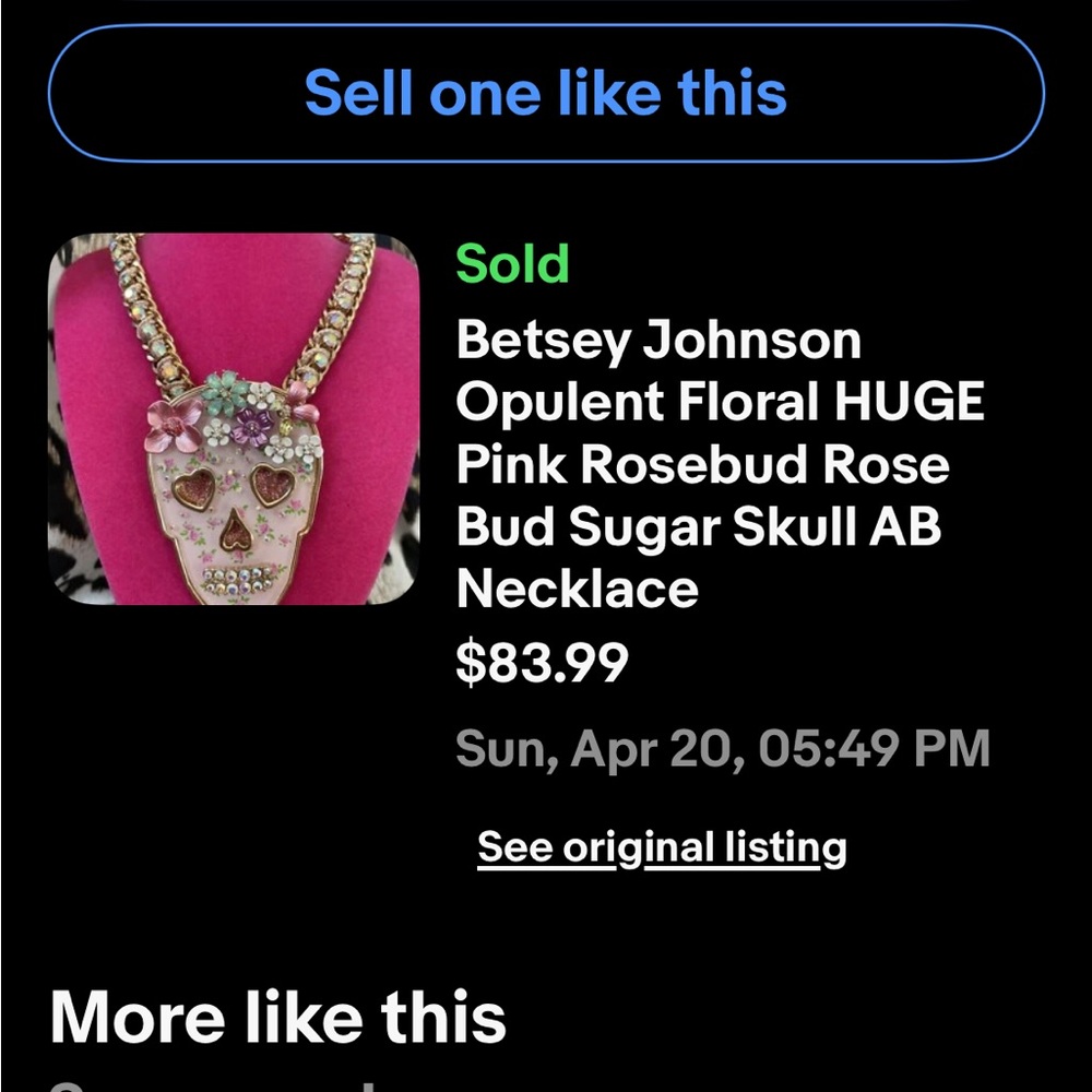 Betsy Johnson floral Halo Candy Skull AB Crystal Necklace - Picture 8 of 8